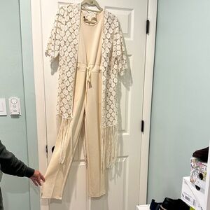 Rebellion Cream Jumpsuit with Lace Overlay